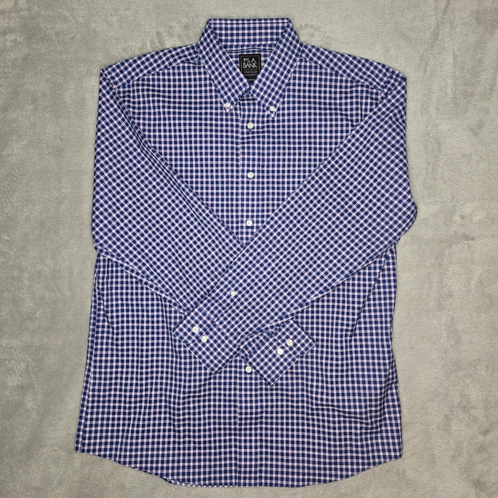 Jos. A. Bank Traveler Tailored Fit Button Down Shirt Bundle Mens L Gingham Blue - Picture 3 of 13